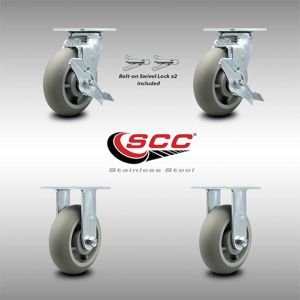 Service Caster 6 Inch Stainless Steel Thermoplastic Caster Set with 2 Brake/Swivel Lock 2 Rigid SCC-SS30S620-TPRRD-TLB-BSL-2-R-2 - main